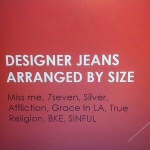 Designer jeans by size